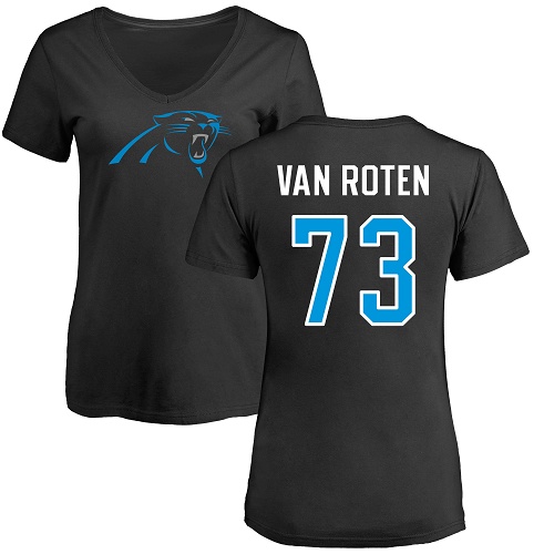 Carolina Panthers Black Women Greg Van Roten Name and Number Logo Slim Fit NFL Football #73 T Shirt